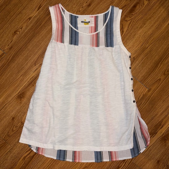 Anthropologie Tops - Anthropologie Little Yellow Button Striped Cotton Tank